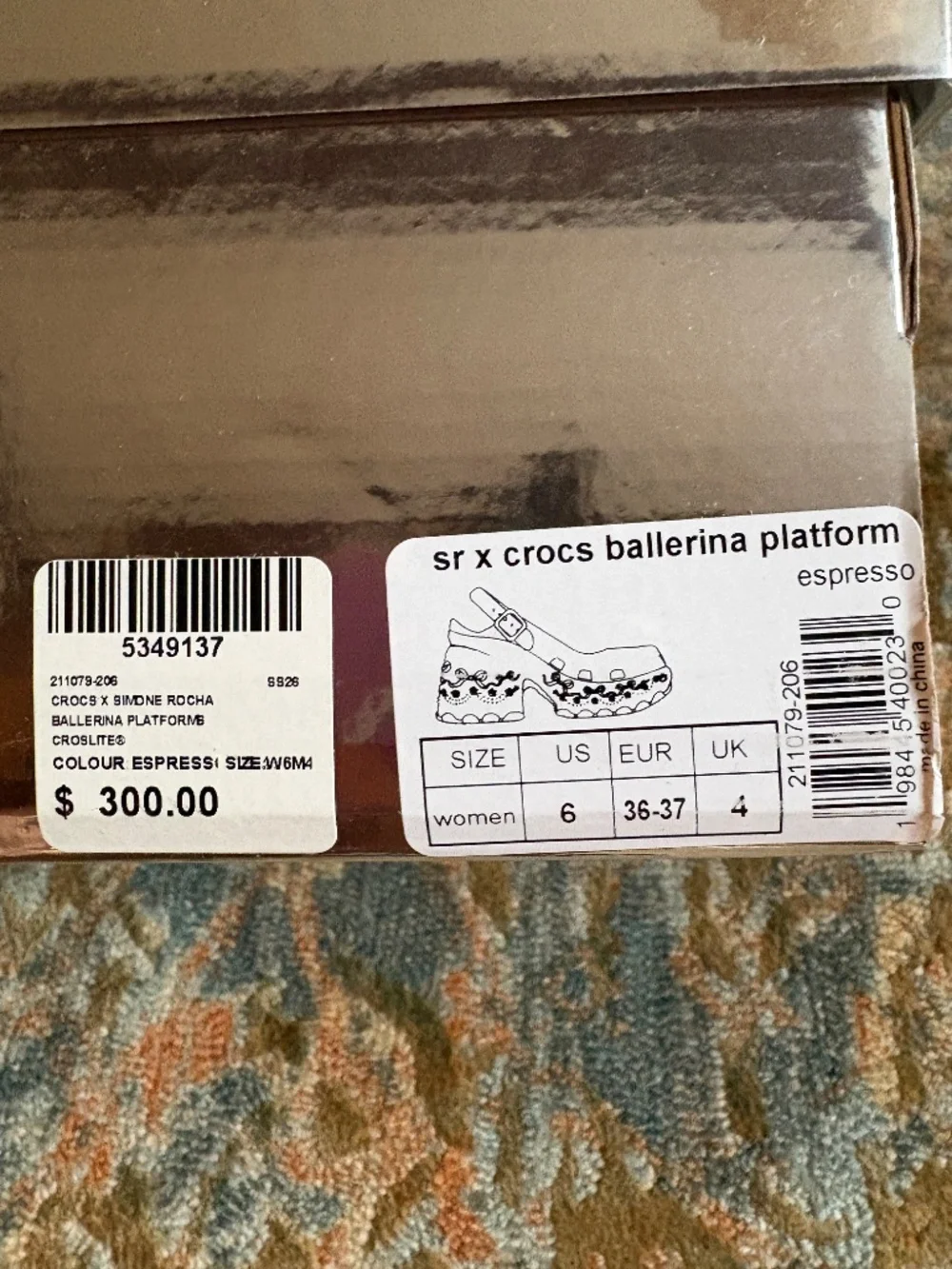 Simone Rocha X Crocs Ballerina Platform Size 6 Espresso
